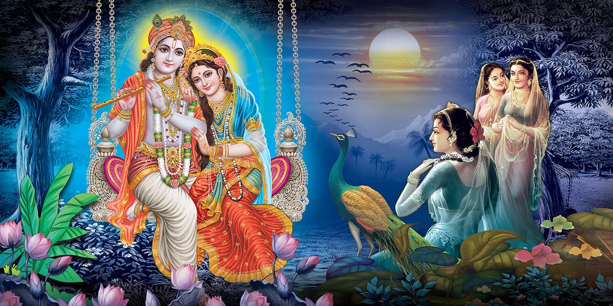 Radha Krishna Scenic Wallpaper pattern detail