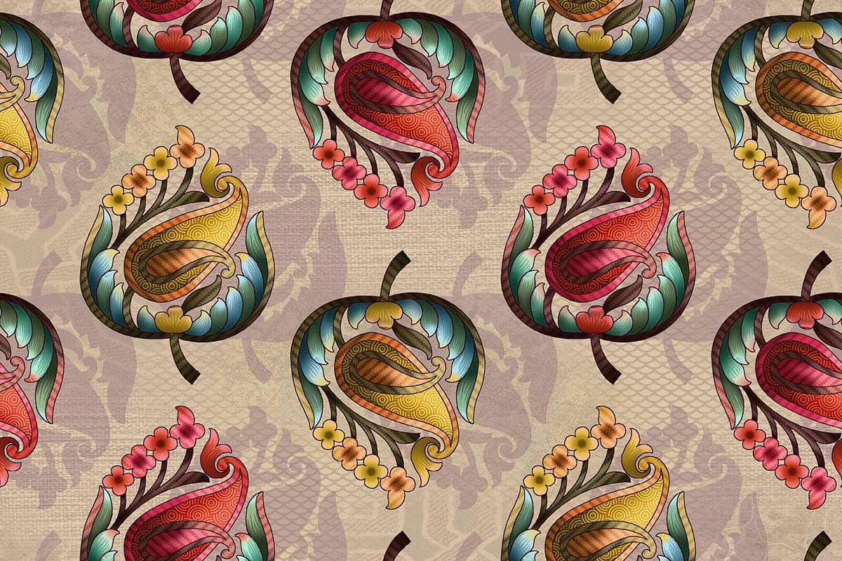 A pattern of colorful flowers and leaves pattern detail