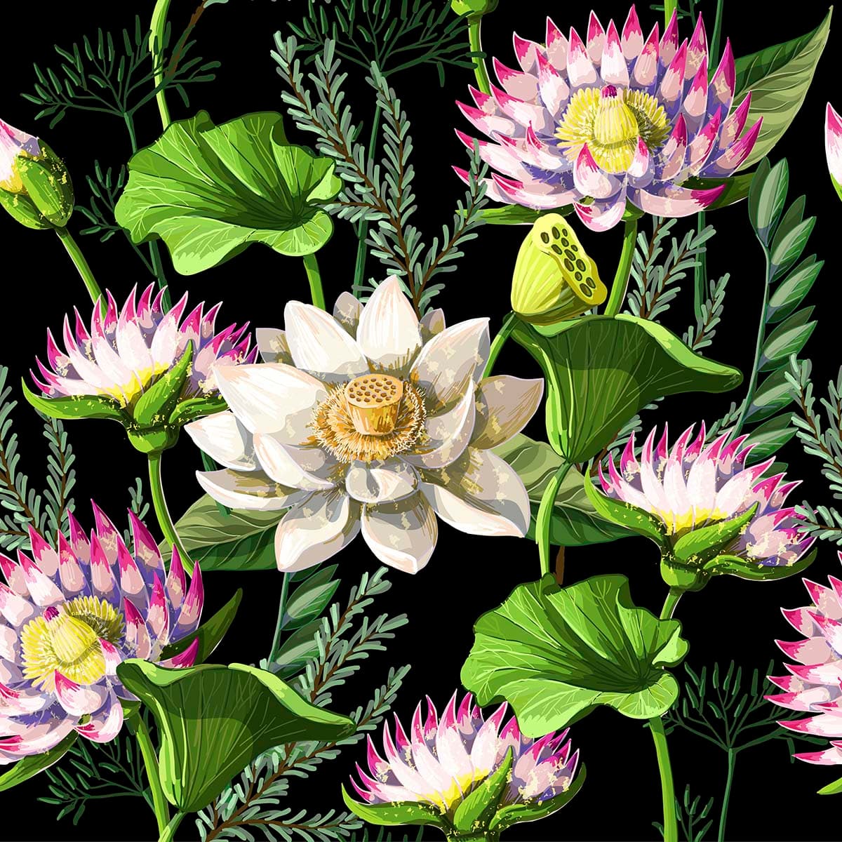 Vintage Botanical Flowers Close-Up Wallpaper pattern detail