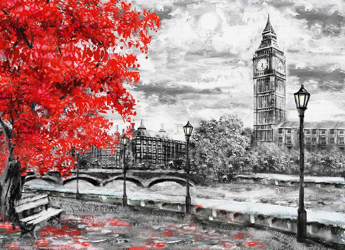 Clock Tower in Park Drawing Style Wallpaper pattern detail