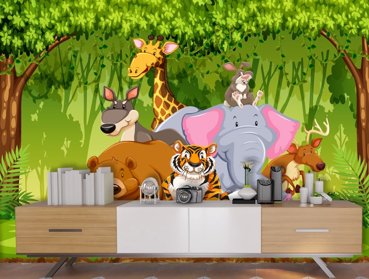 Kids Room Wallpaper, Cute Animalz shown in a room
