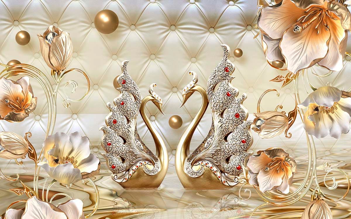 A pair of swans with flowers pattern detail