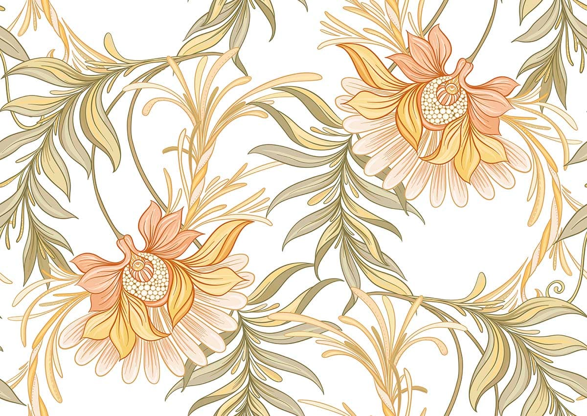 A Captivating Wallpaper Pattern of Flowers and Leaves pattern detail