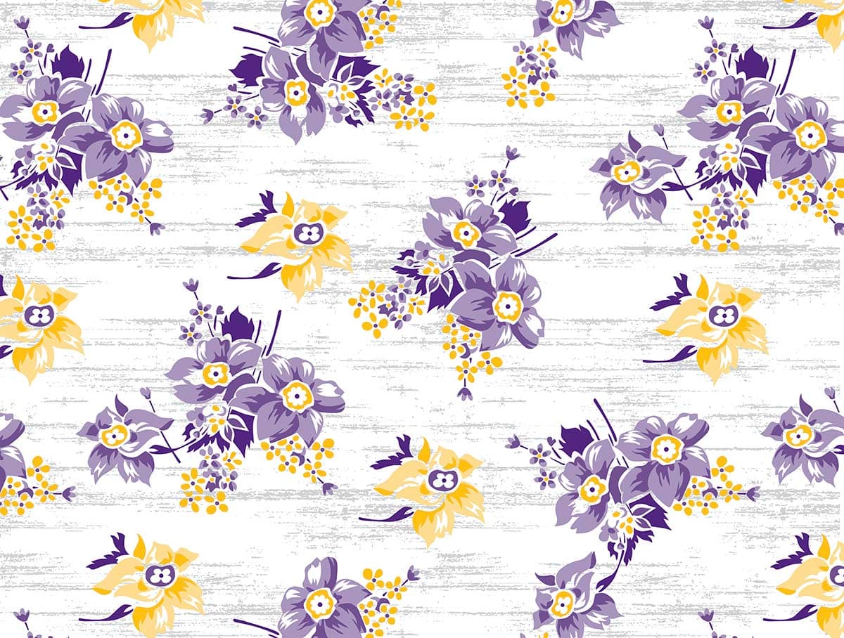 Classic Floral Pattern in Purple and Yellow Wallpaper pattern detail