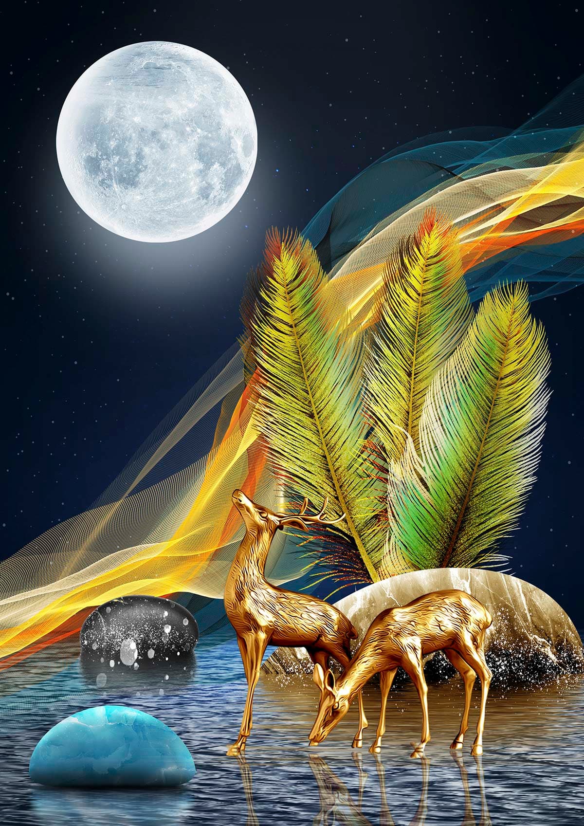 Palm Leaves and Moon Wallpaper pattern detail