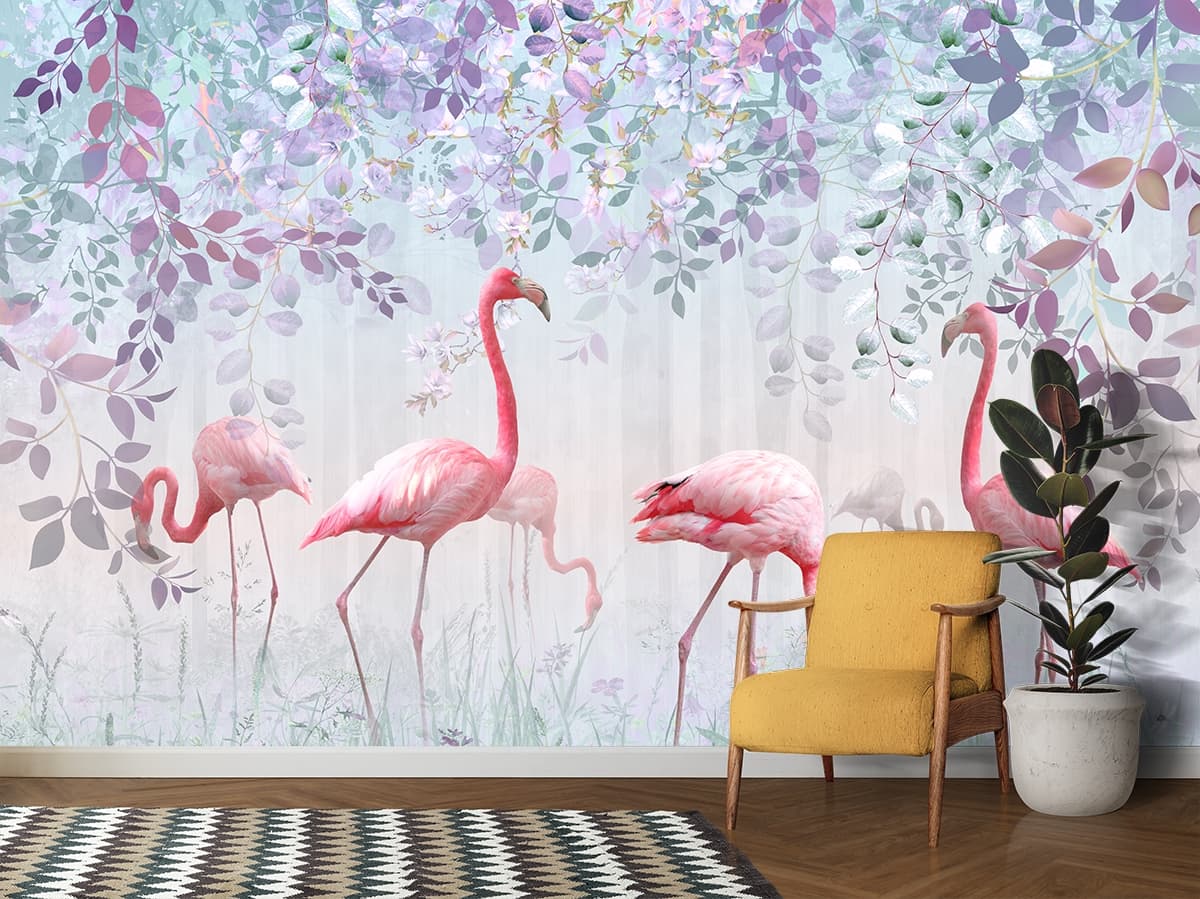 Pink Flamingo Wallpaper for Walls shown in a room