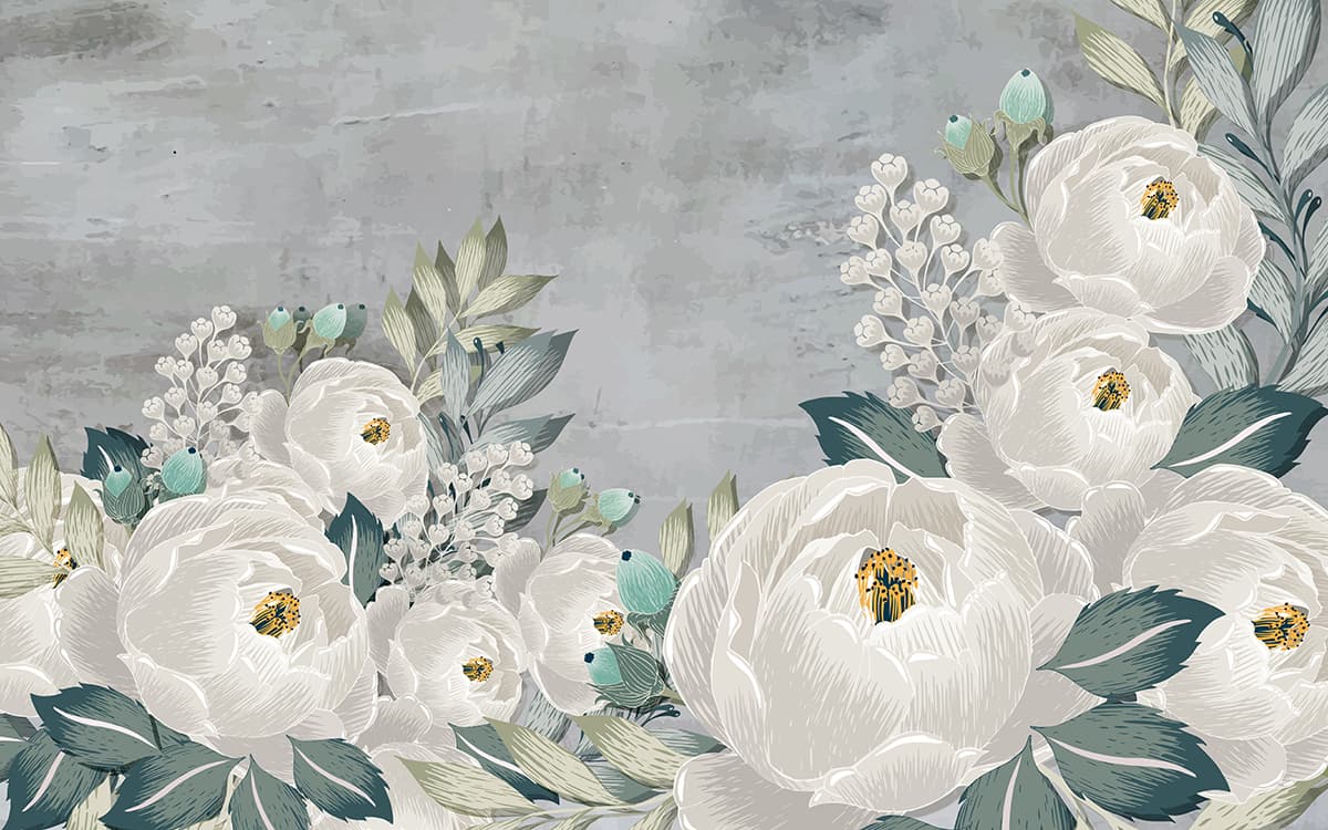 A white flowers and leaves pattern detail