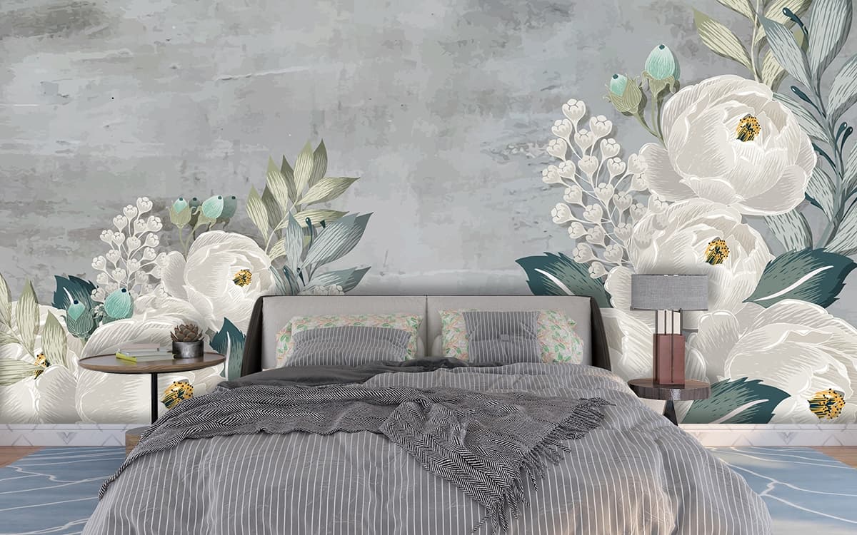 A white flowers and leaves shown in a room