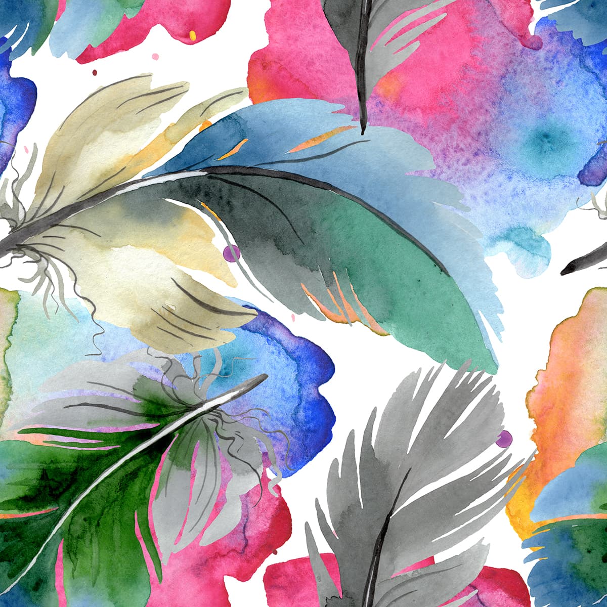 Colorful Feathers on White Background Minimal Wallpaper pattern detail