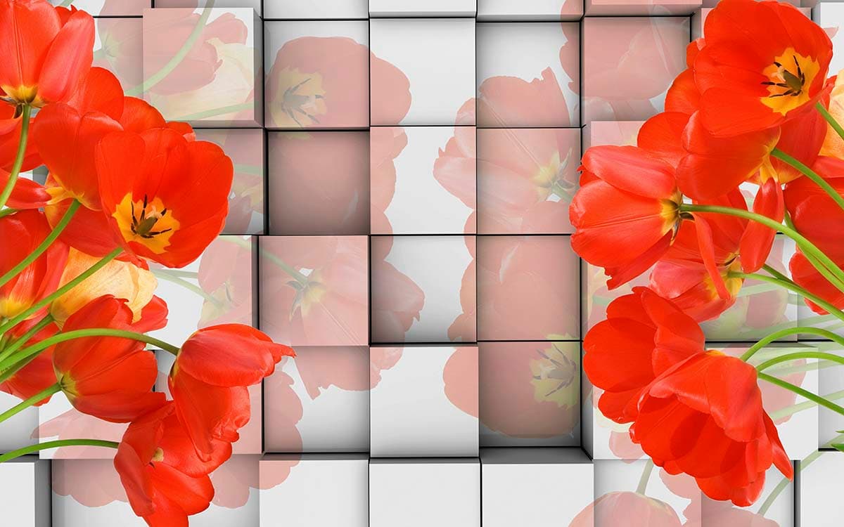 Red flowers on a wall pattern detail
