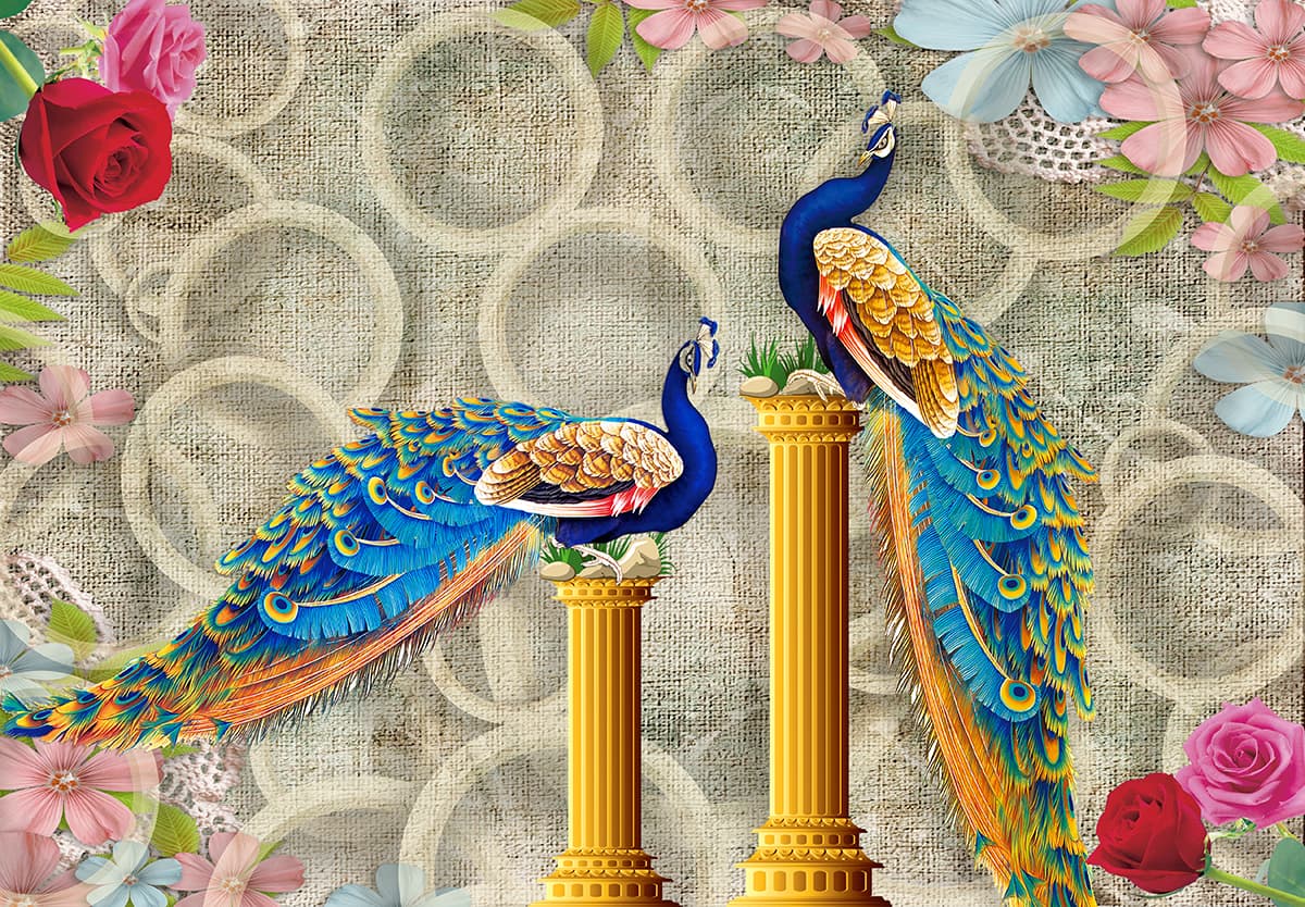 Peacocks on Pillars Wallpaper pattern detail