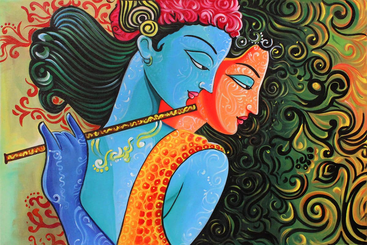 Painting Wallpaper of Radha Krishna for Walls pattern detail