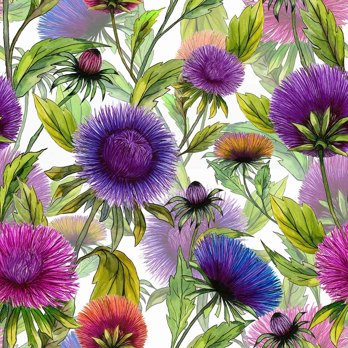 A colorful flowers with green leaves pattern detail