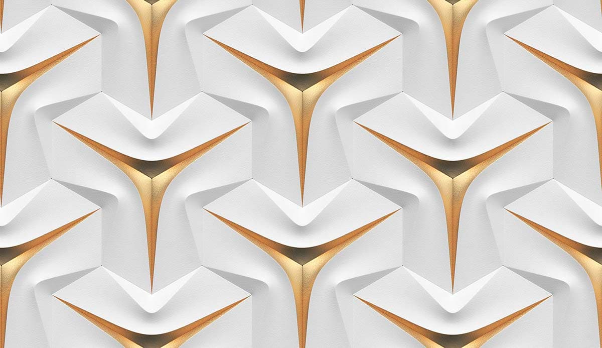 A white and gold wallpaper pattern detail