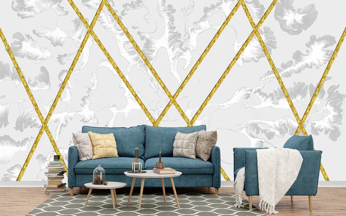 A white and gold diamond pattern shown in a room