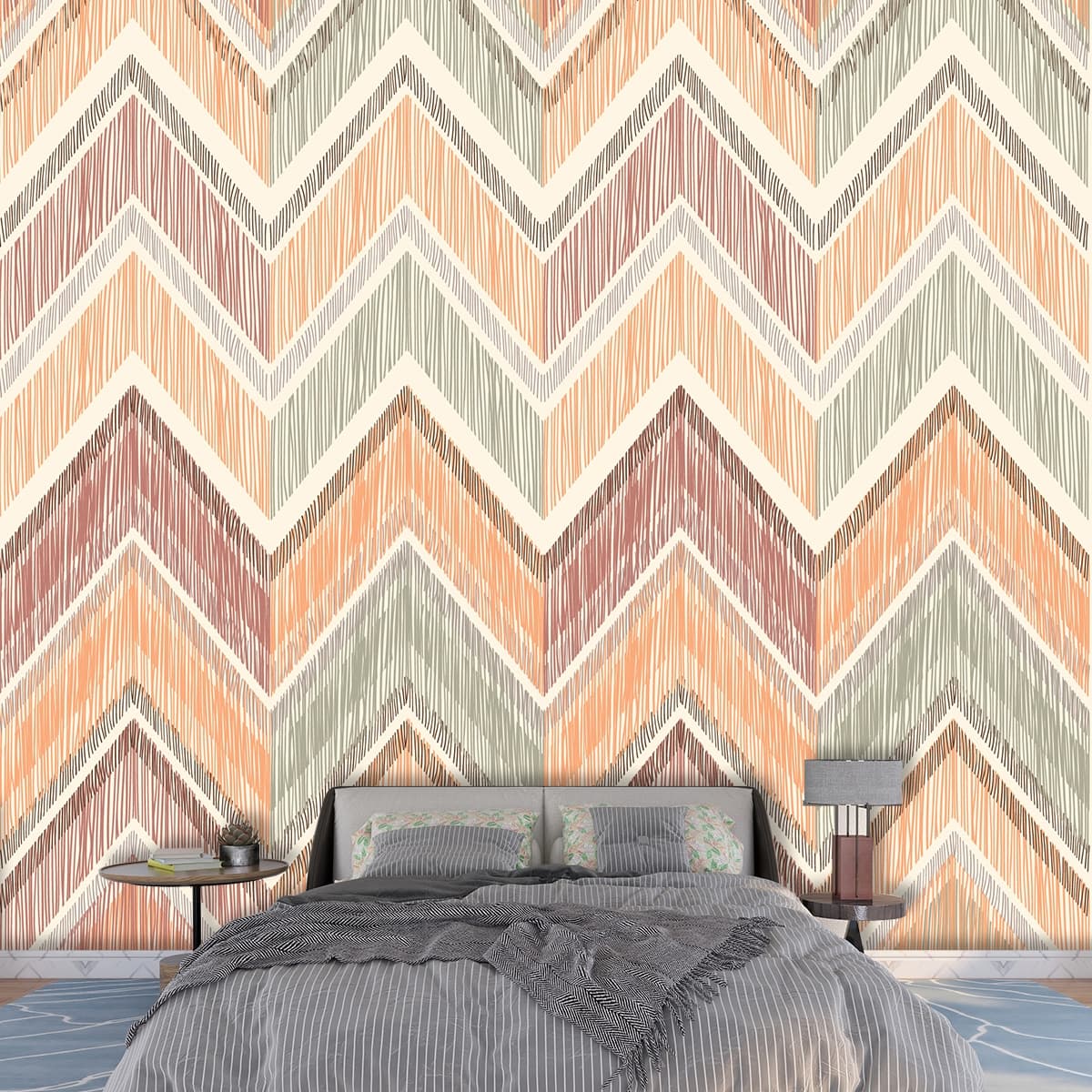 Zigzag Line Pattern Geometric Wall Mural Wallpaper shown in a room