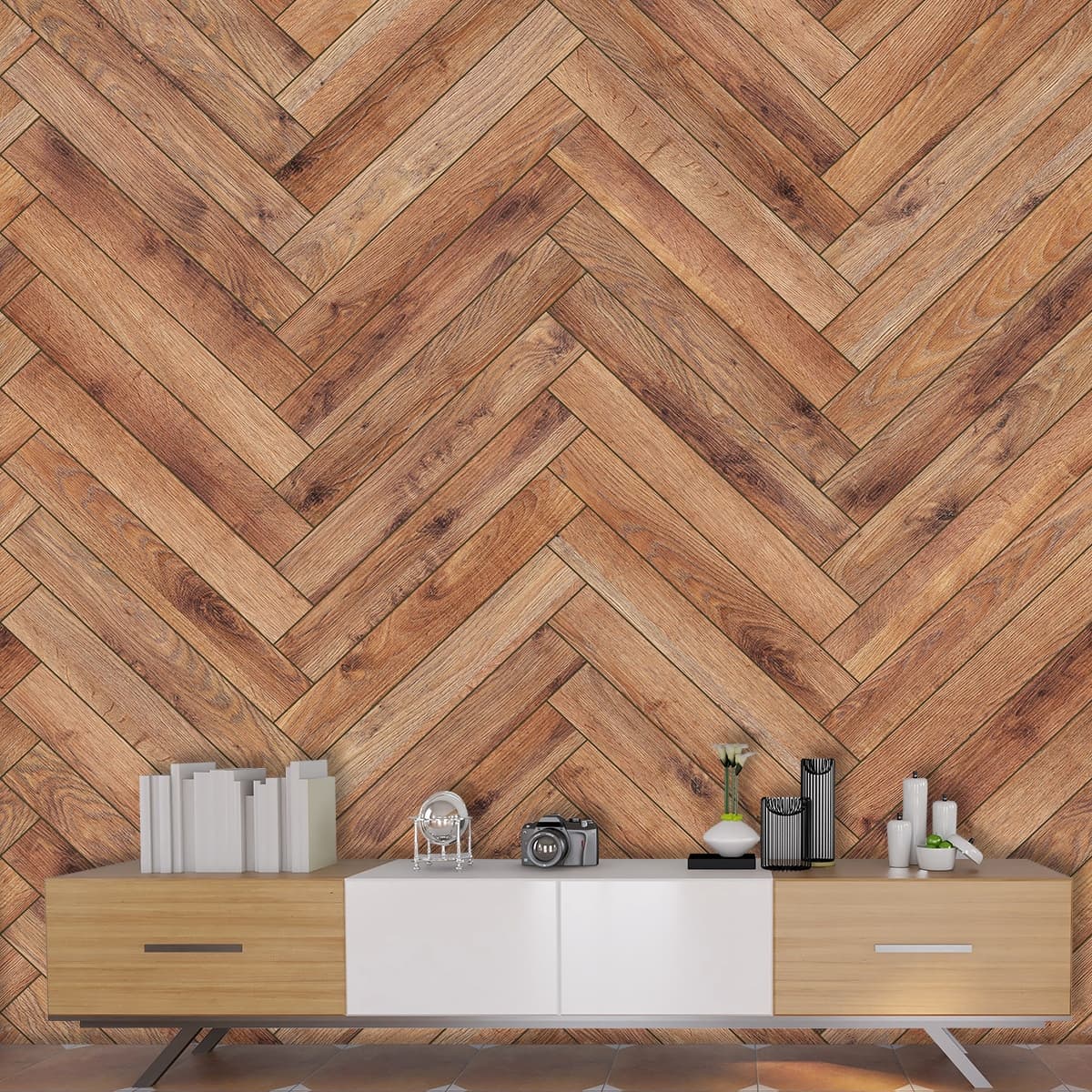 Wood Parquet Texture Wallpapers for Bedroom shown in a room