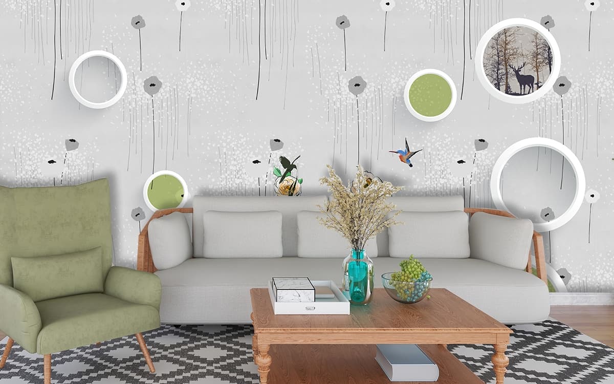 Wildlife Deer with Flowers Aesthetic Wallpaper shown in a room