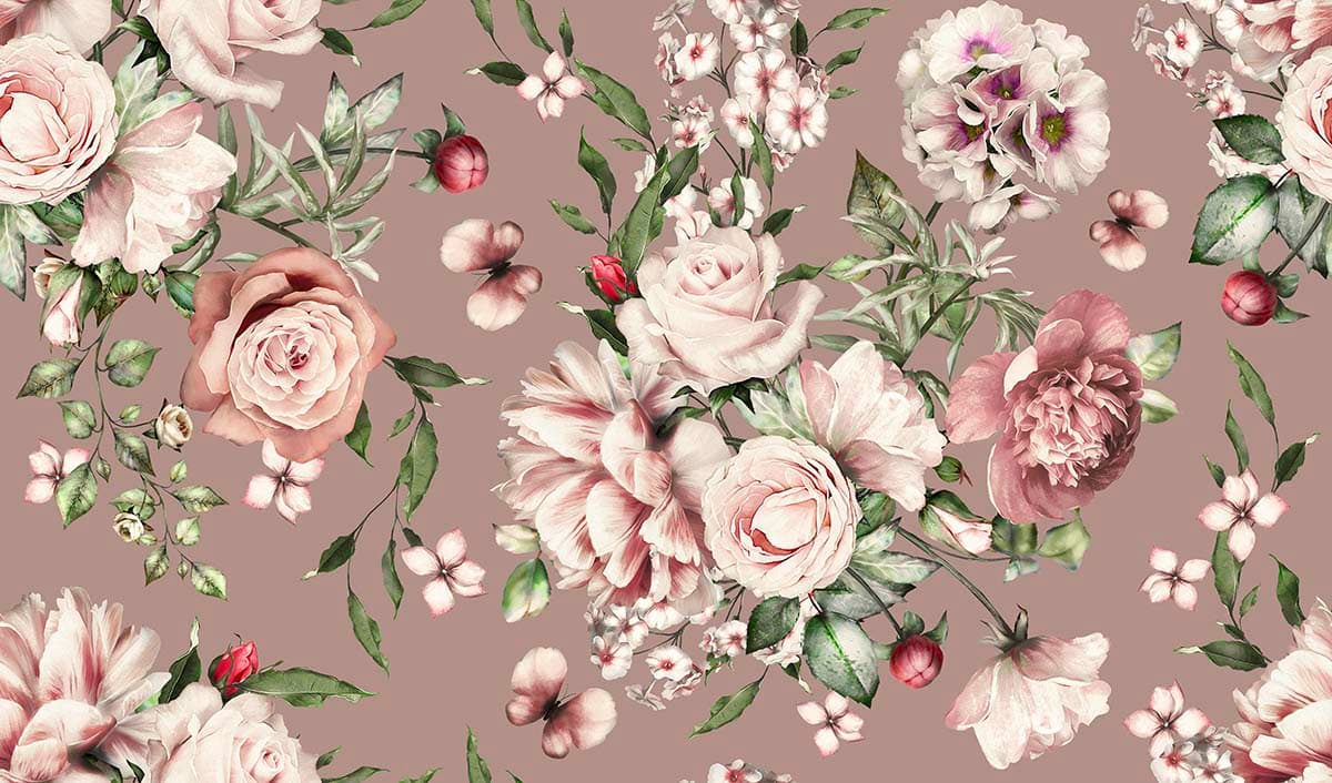 Luxury Floral and Butterfly Pattern Wall Design Wallpaper pattern detail