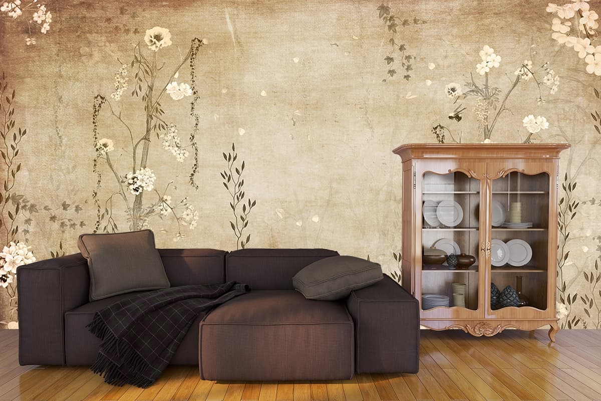 Soft Floral Petal Close-Up Decorative Wallpaper shown in a room