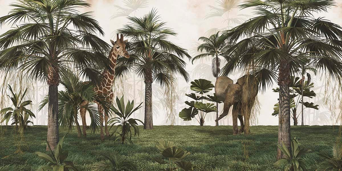 Beautiful Palm Tree Safari Scene wallpaper pattern detail