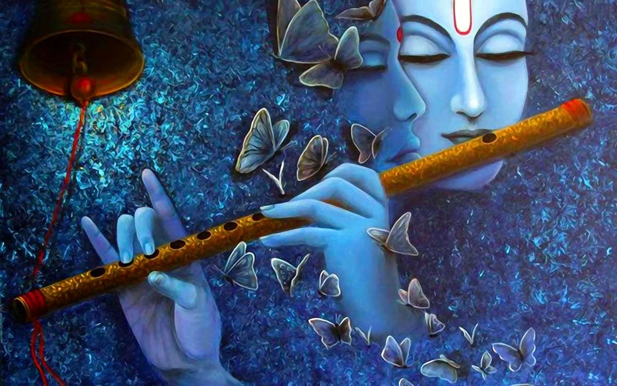 Radha Krishna Playing Bansuri Wallpaper for Walls pattern detail