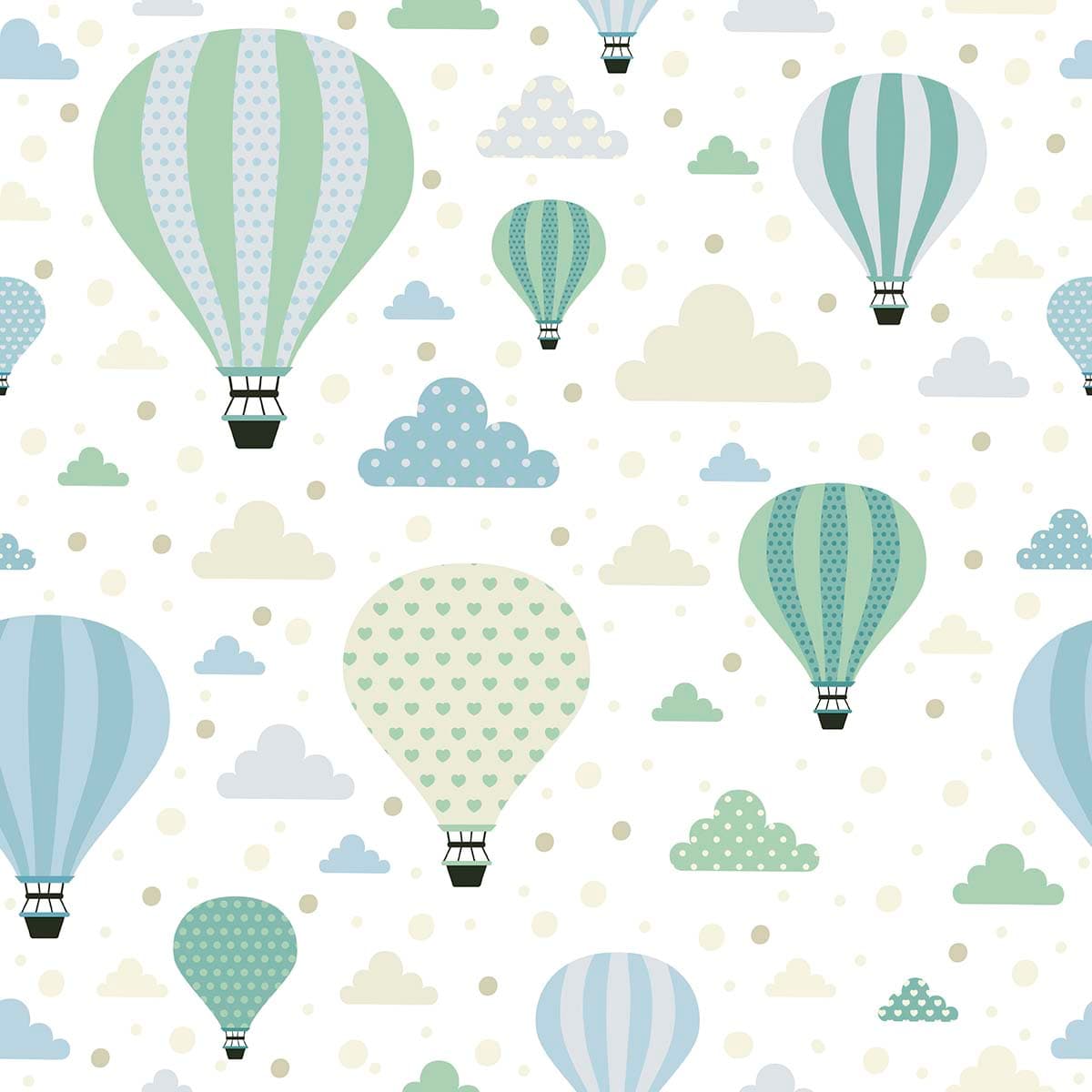 Calm Blue Balloon Meadow Wallpaper pattern detail