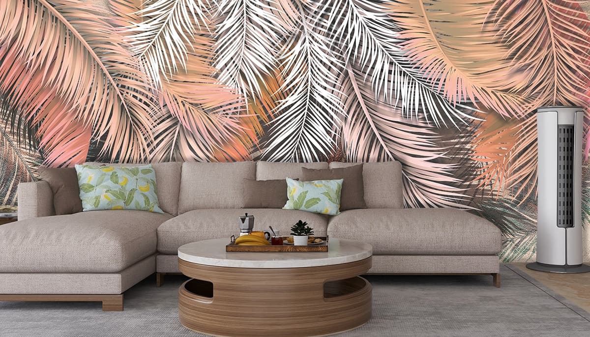 Close-Up Leaves Texture Botanical Wall Mural Wallpaper shown in a room