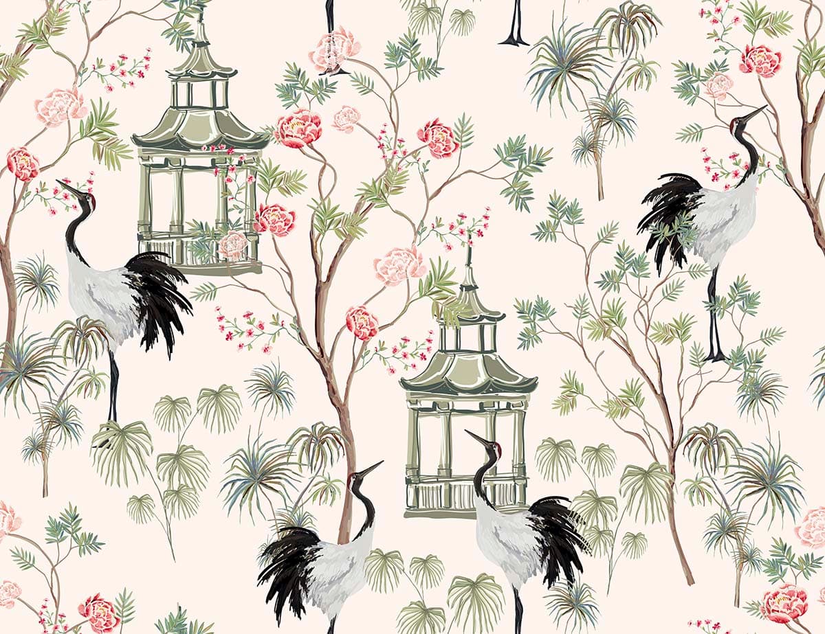 Beautiful Bedroom Wallpaper With Pattern of Birds and Trees pattern detail