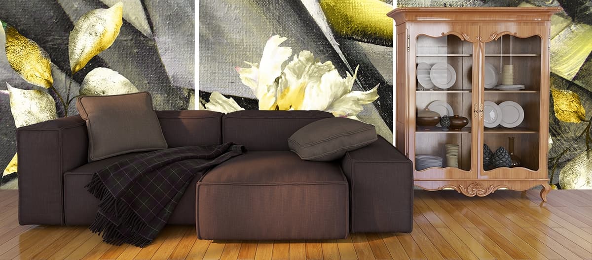 Bright Yellow Center White Petal Flower Wallpaper shown in a room