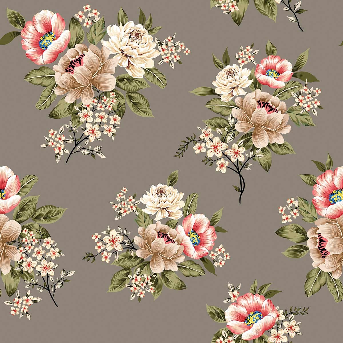Springtime Meadow Bloom Floral Wallpaper pattern detail