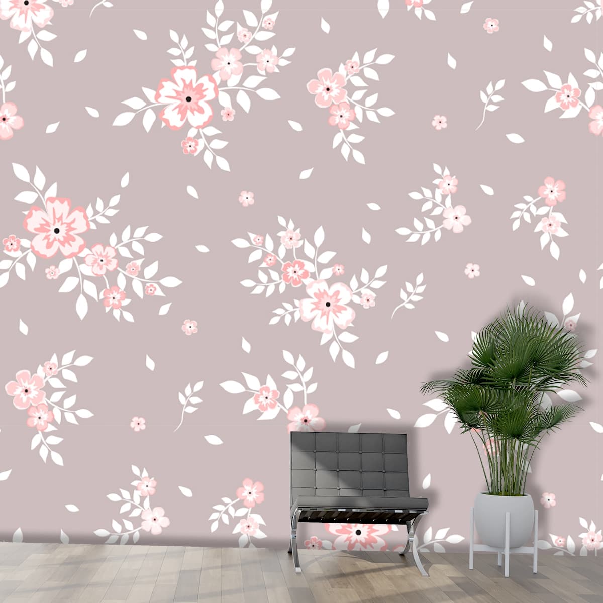 Blushing Botanicals Floral Pattern Wallpaper shown in a room