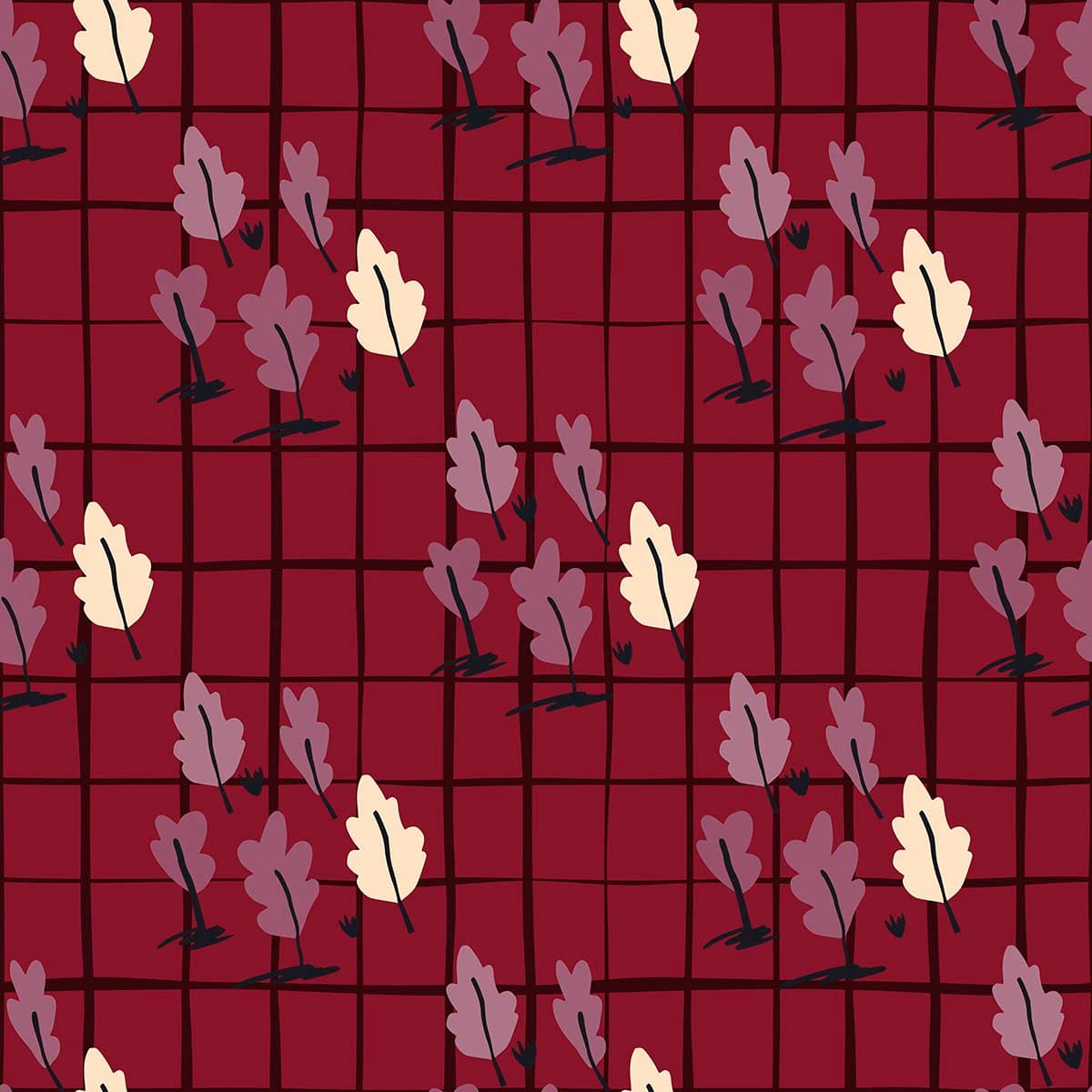 Red Background Leaf Pattern Bold Wallpaper pattern detail