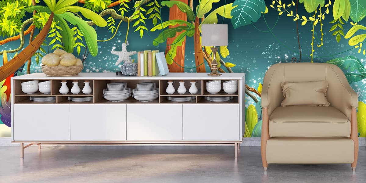 Wild Forest Fantasy Wallpaper shown in a room