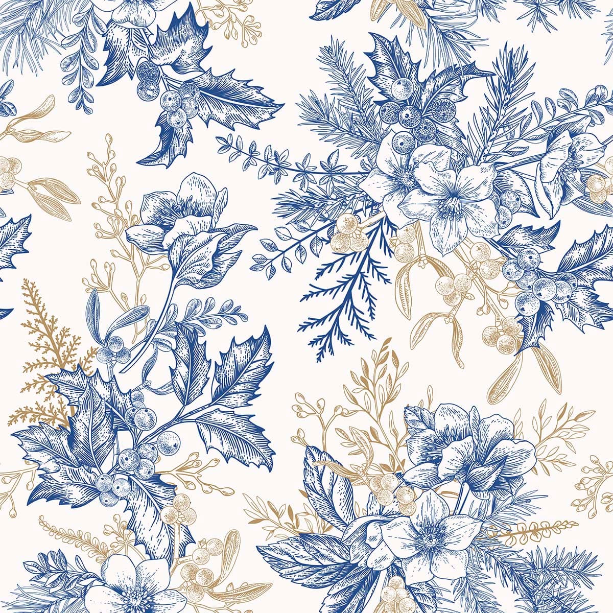 An Artistic Painted Wallpaper of Flowers and Leaves Pattern pattern detail