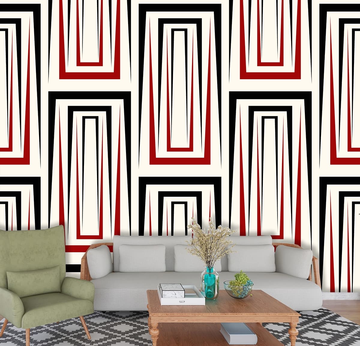 Abstract Rectangular Shapes Design Wallpaper for Walls shown in a room