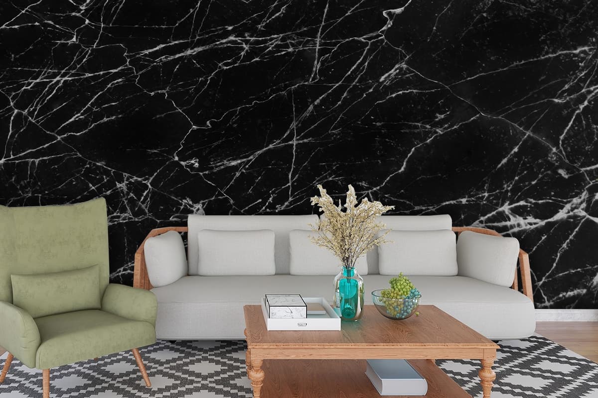 Vintage Black Marble Wallpaper Mural shown in a room