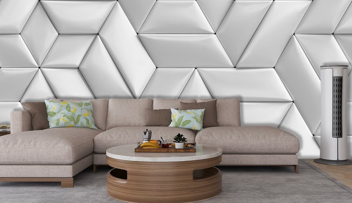 A white cubes with black lines shown in a room