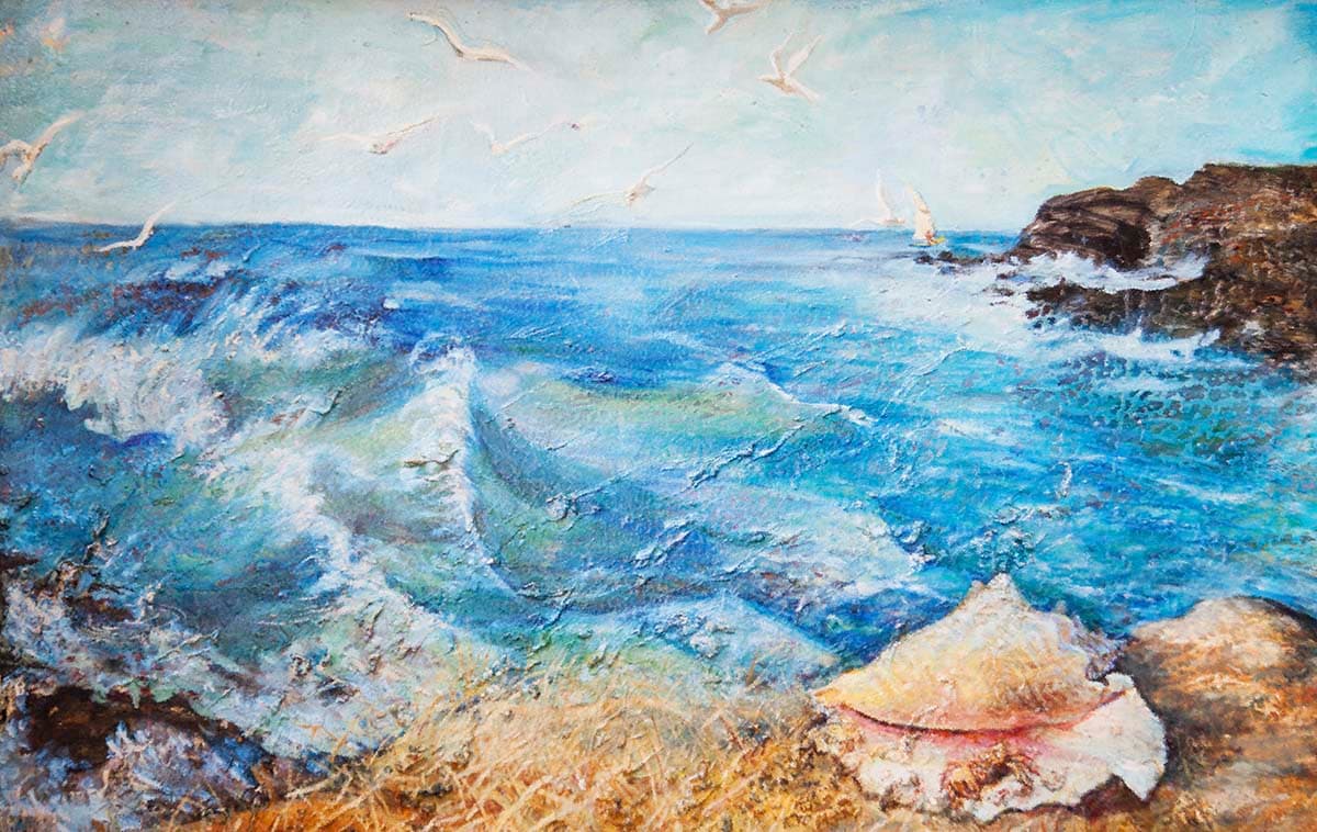 Ocean Shoreline Painting Nature Scene wallpaper pattern detail