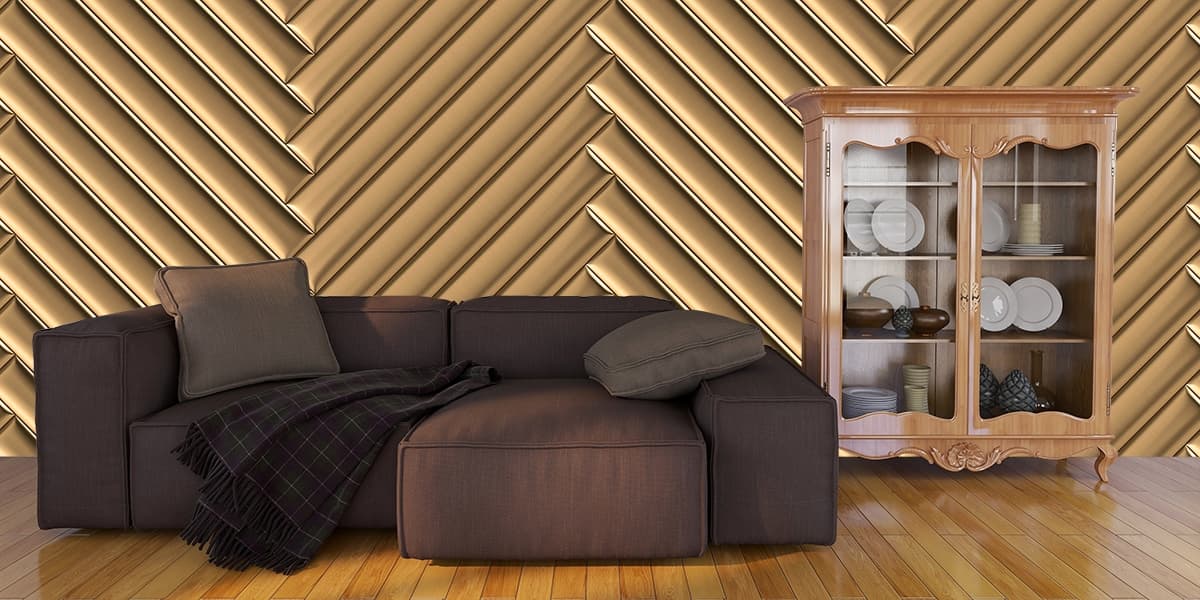 A gold rectangular pattern shown in a room