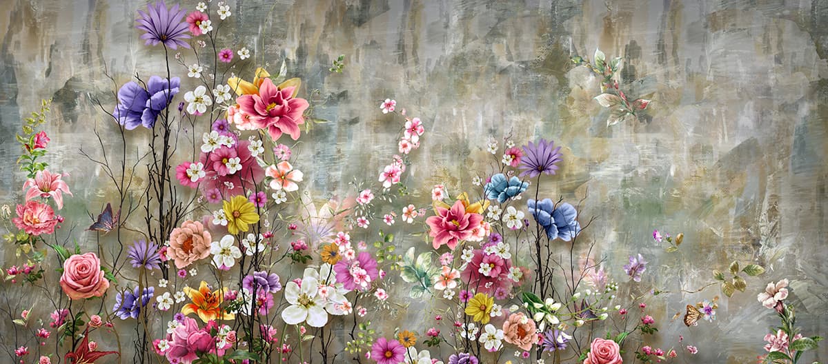 Colorful Realistic Floral Design Wallpaper Mural pattern detail