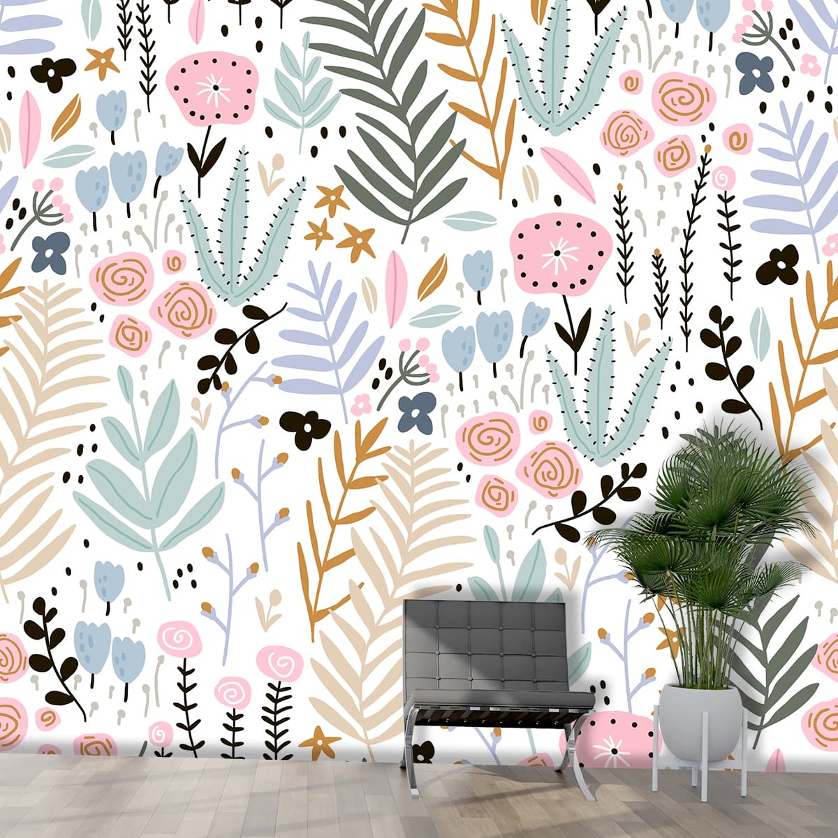 A Wallpaper of Leaves Around the World shown in a room