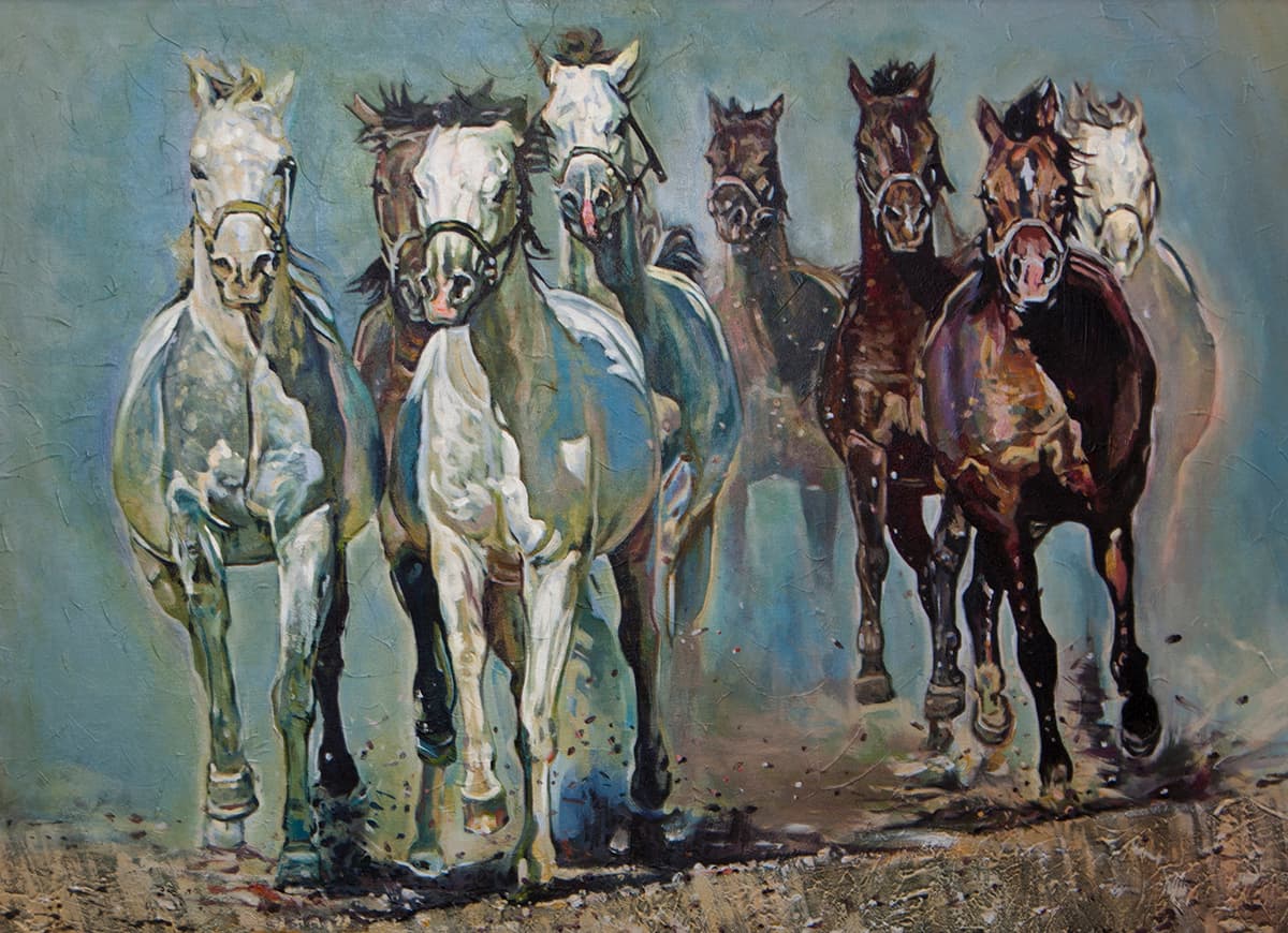 Vastu Inspired Running Horses Art Wallpaper pattern detail