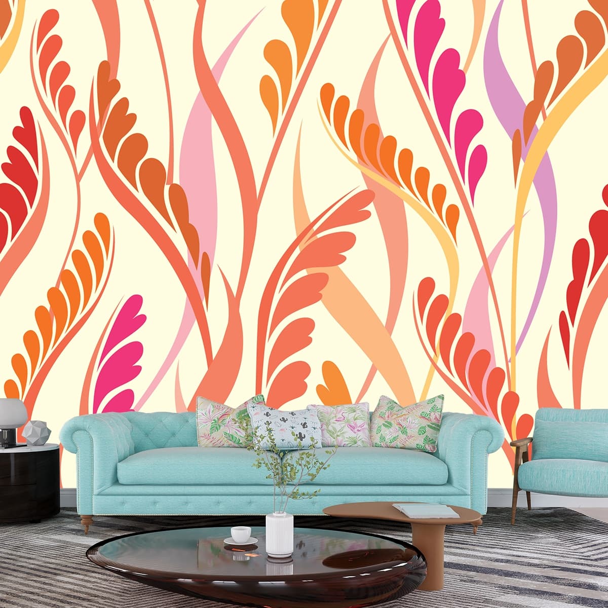 Decorative Design Colorful Leaves Wallpaper shown in a room