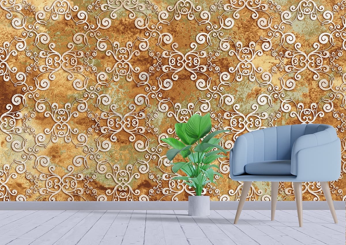 A Seamless Wallpaper Pattern on a Wall shown in a room