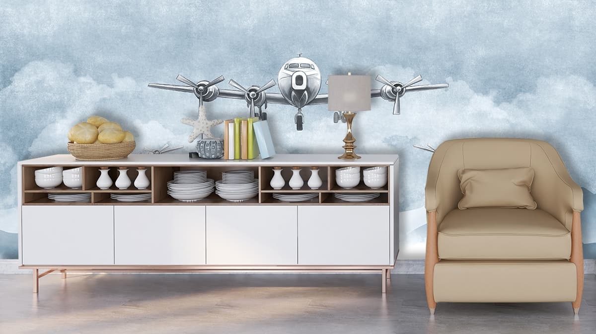 Mountain Wallpaper, Airplanes flying over mountains shown in a room