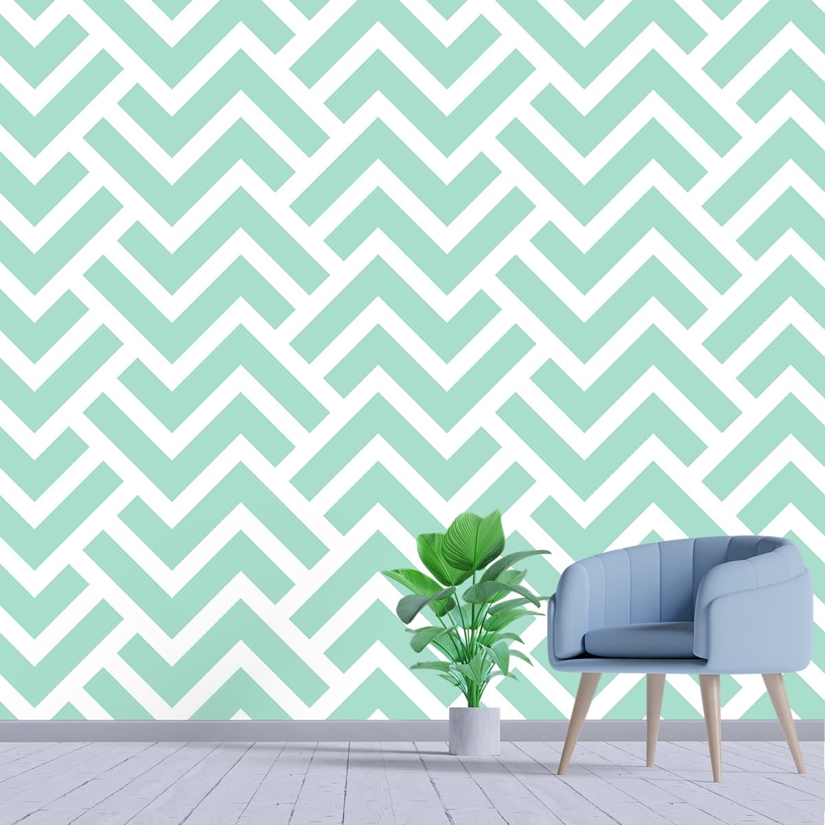 Elegant Zigzag Line Pattern for Home Decor Wallpaper shown in a room