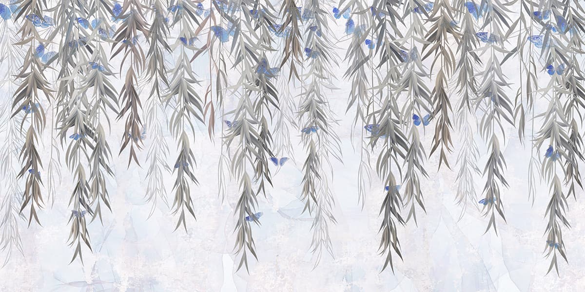 Tree with Butterflies Painting Nature Scene wallpaper pattern detail