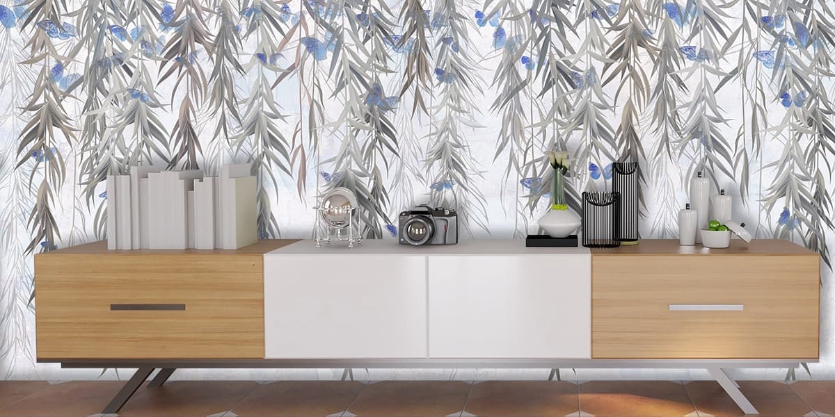 Tree with Butterflies Painting Nature Scene wallpaper shown in a room