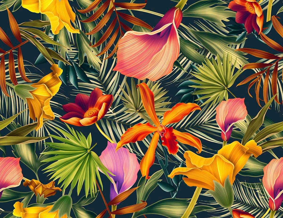 3D Forest Flowers Wallpaper for Home pattern detail